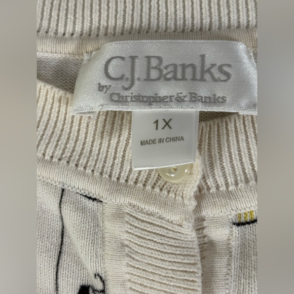 CJ Banks Cream Cotton Retro Holiday Cottagecore Festive Teacher Cardigan 1X - Picture 6 of 10